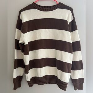 BROWN AND CREAM BRANDY MELVILLE BRIANNA COTTON THICK STRIPE SWEATER